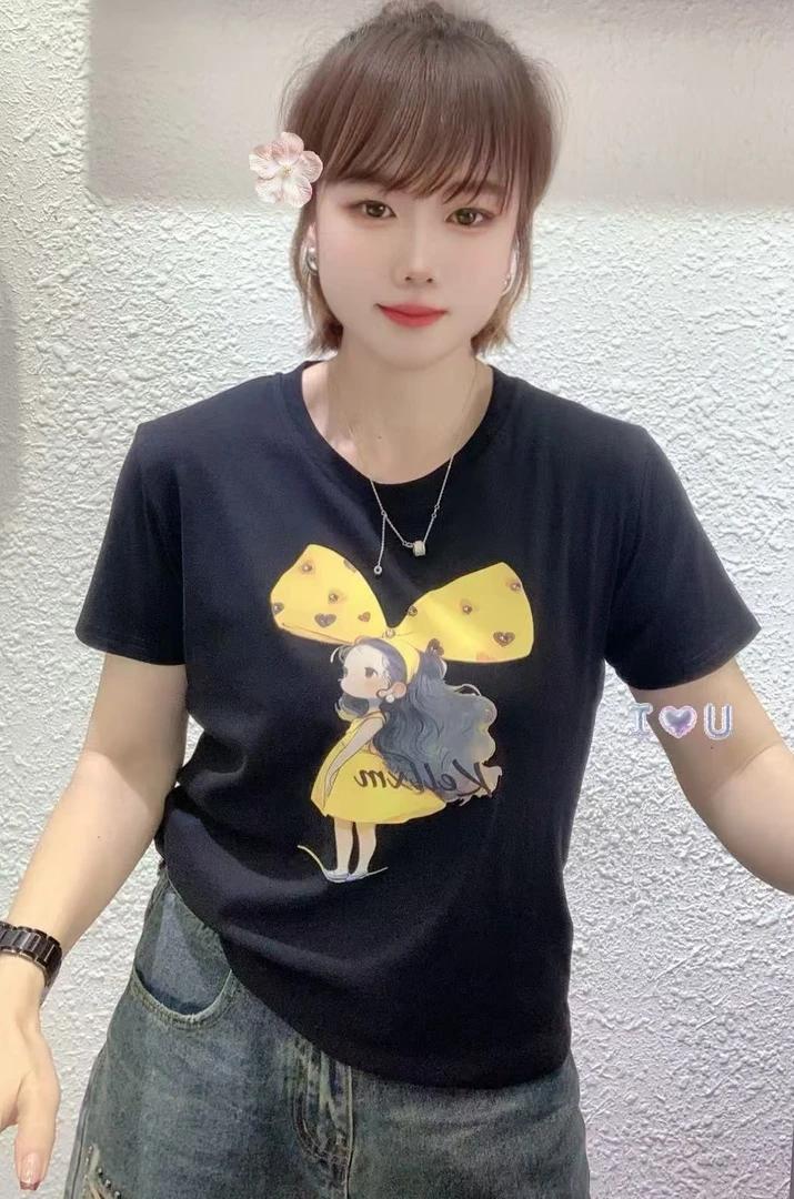 (柳子)182025春夏新款卡通女孩短袖T恤女小个子修身显瘦百搭上衣