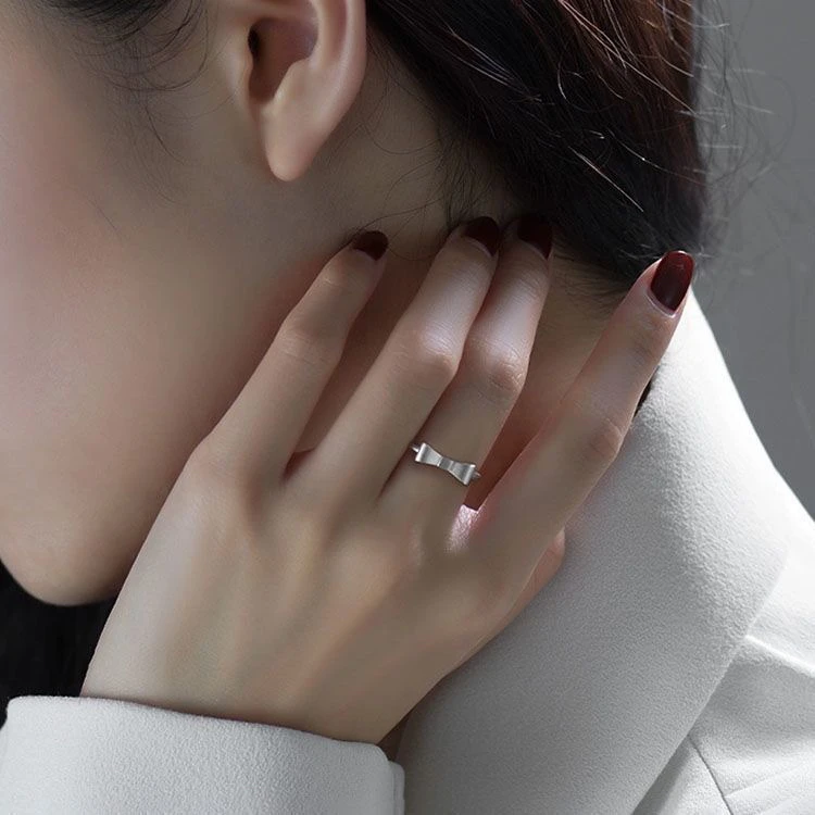 足银戒指  999蝴蝶结女开口可调节小众设计轻奢指环