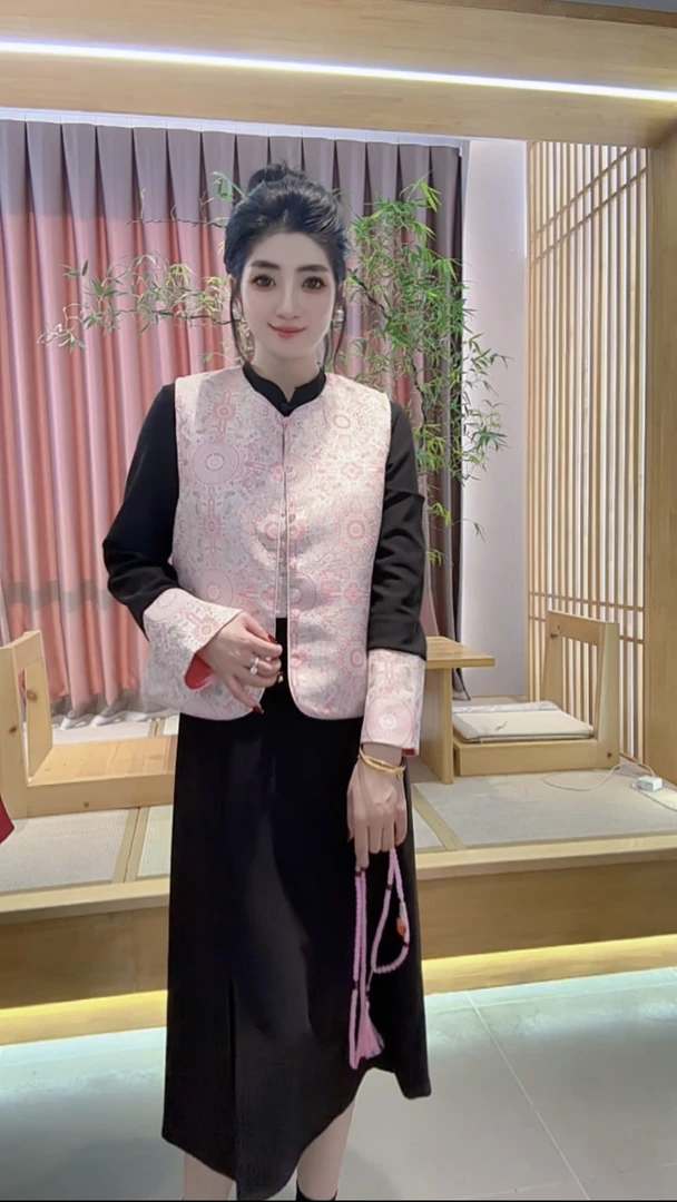 【玉儿】中国风时尚套装立领唐装套装国风提花1517马夹双面穿民族风