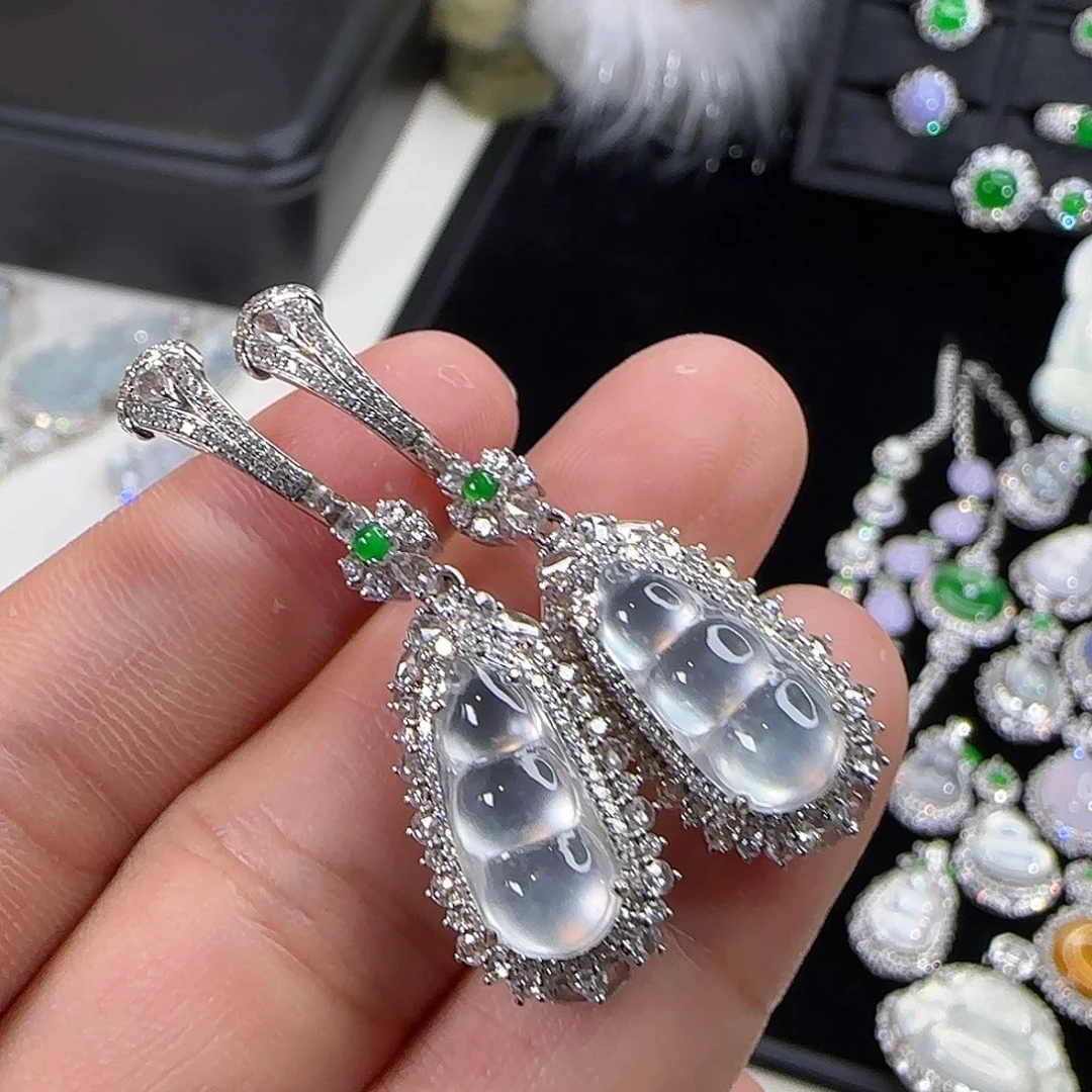 翡翠18K金镶嵌耳饰天然翡翠