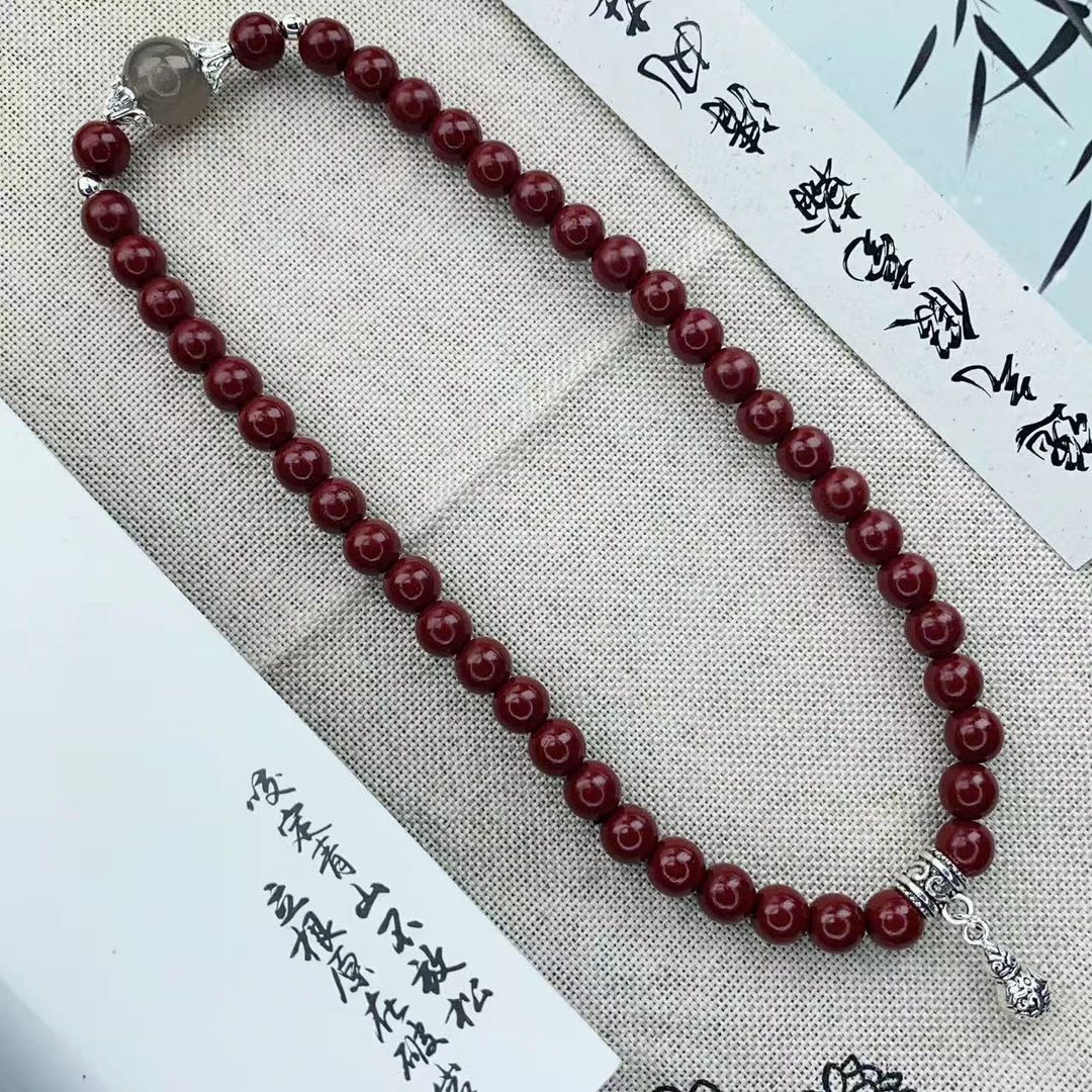 含辰砂工艺品8MM辰砂朱砂双圈带银色胡芦文玩手串 MTX-0262