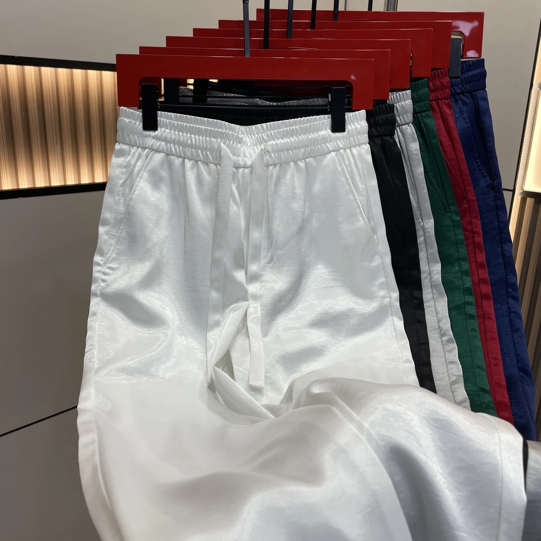 夏季新款醋酸冰丝垂感男士休闲裤宽松裸感裤纯色百搭高端直筒裤男