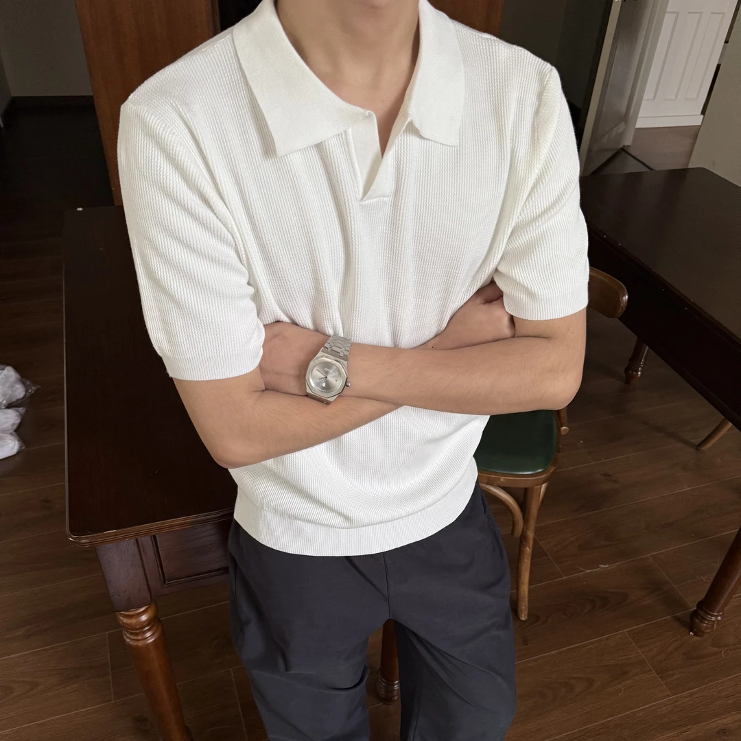 ''TZG''海鸥领短袖男女polo衫弹力T恤老钱风复古冰丝凉感透气抗皱