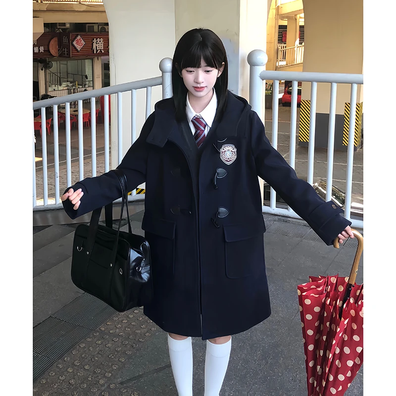 东京岁时记秋冬新款呢子大衣校供感学院风外套中长款牛角扣上衣