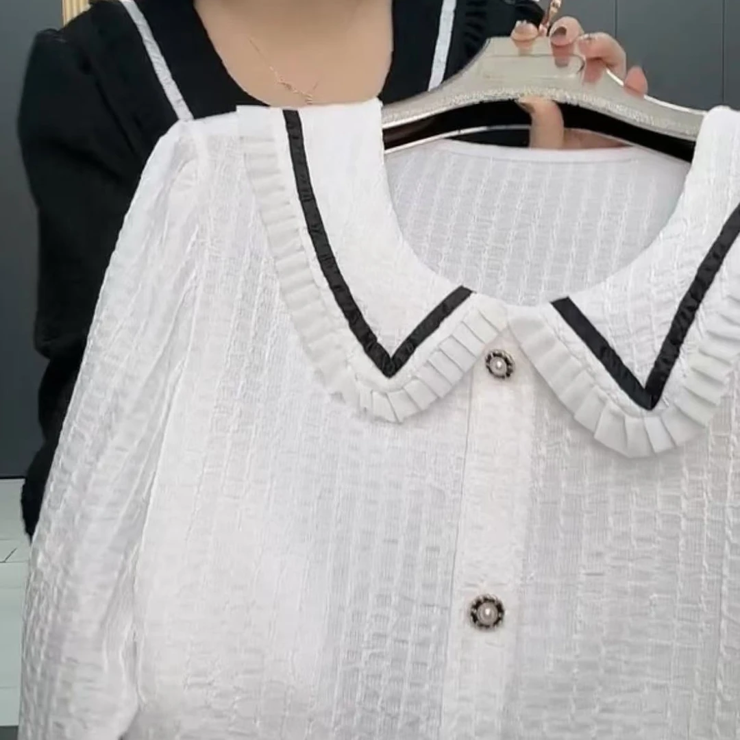 影6925时尚洋气减龄翻领宽松长袖衫