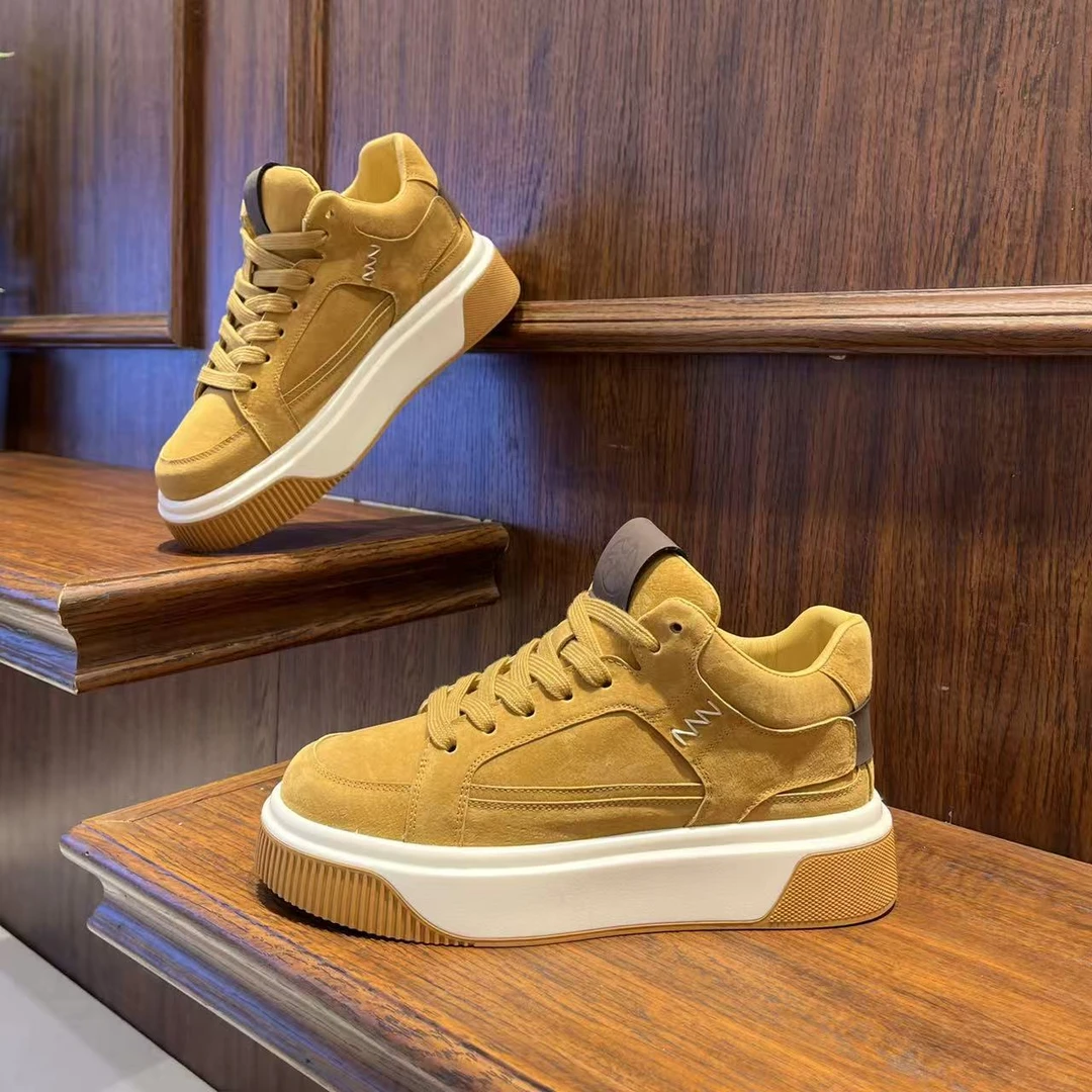 男鞋时尚百搭复古风皮革拼色休闲板鞋低帮保暖潮流秋冬季男生鞋子