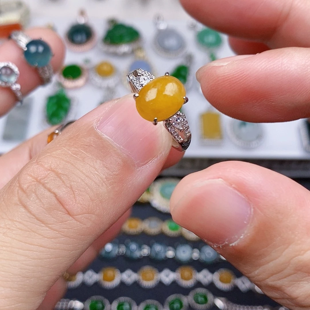 翡翠戒指银S925镶嵌小**啊戒指