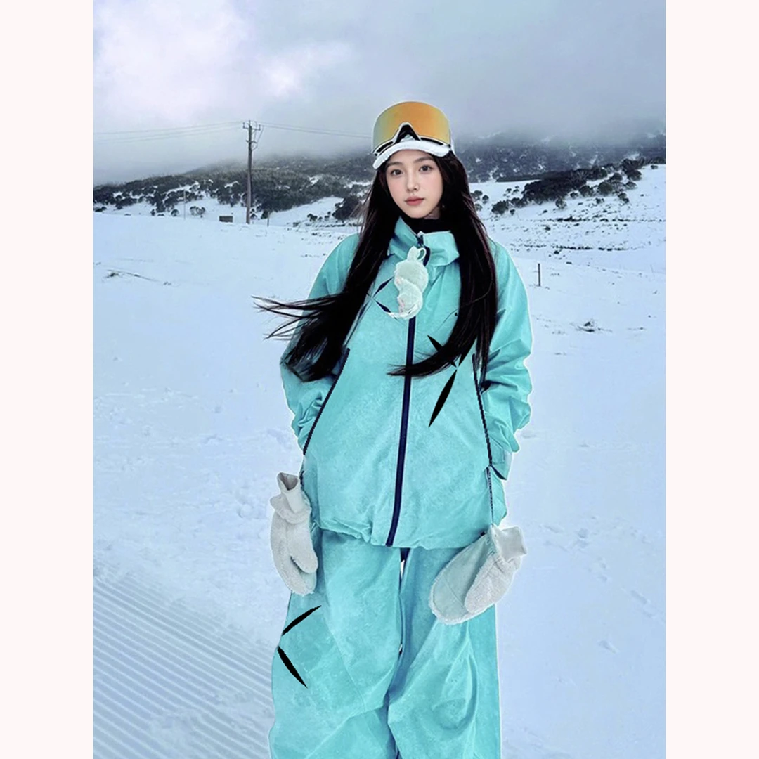临典薄荷绿星芒滑雪服套装女2025冬新款加厚保暖防风防水单板雪服