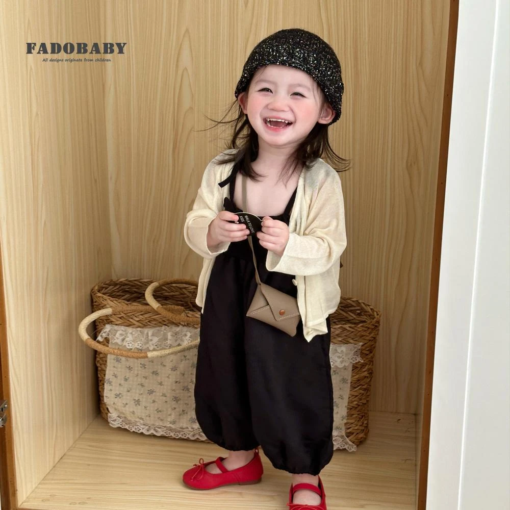 女童套装春夏季儿童洋气小香风吊带连体裤子女宝宝空调开衫两件套