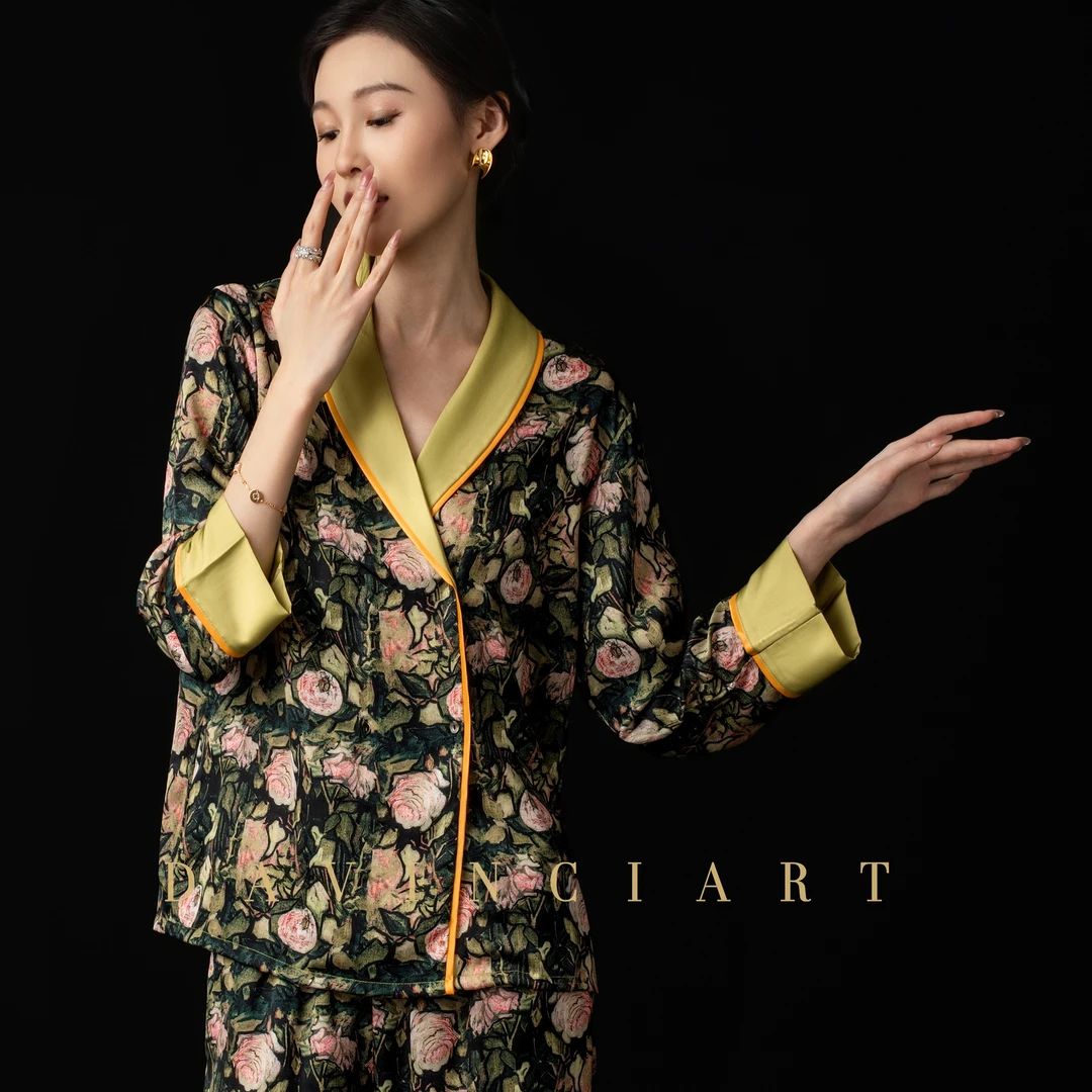 【达芬奇密码】粉色蔷薇四季高级睡衣女家居服套装时尚轻奢