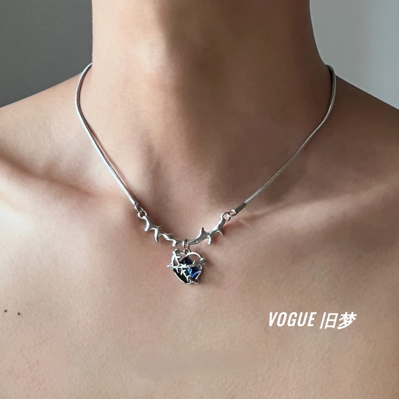 钛钢项链 禁锢之心紫锆荆棘设计钛钢链条蓝色轻奢小众小众暗黑ins