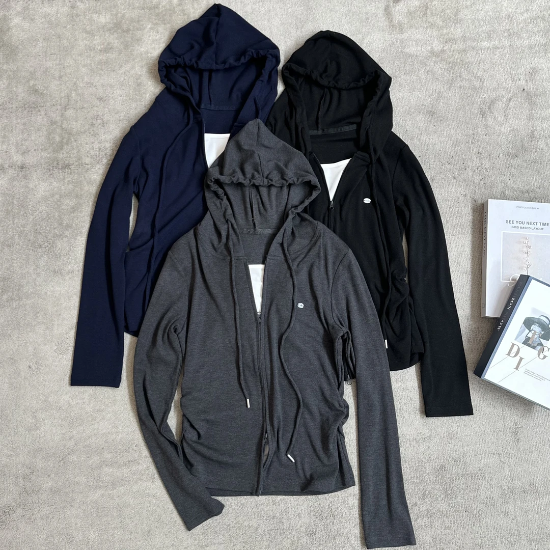 【米可家】早秋显瘦假两件连帽开衫外套25102