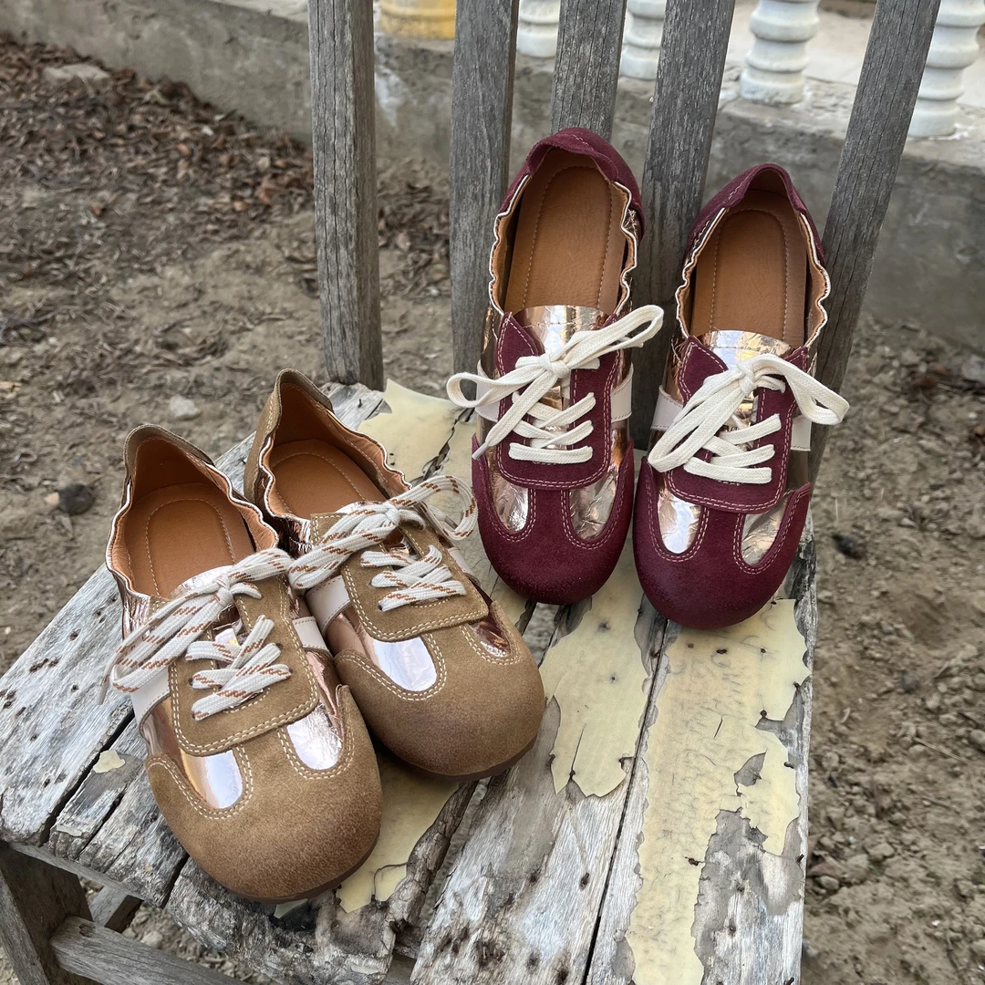 寻程女鞋2025复古拼色德训鞋女春款百搭时尚运动休闲鞋阿甘鞋