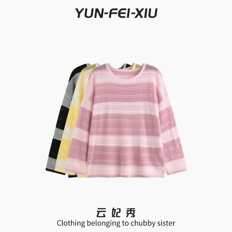云妃秀大码女装针织衫时尚休闲胖妹妹显瘦宽松遮肉上衣秋23280