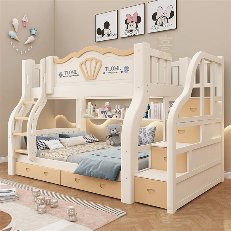 实木床加厚实木子母床高低床上下床双层床成人床上下铺两层衣柜款