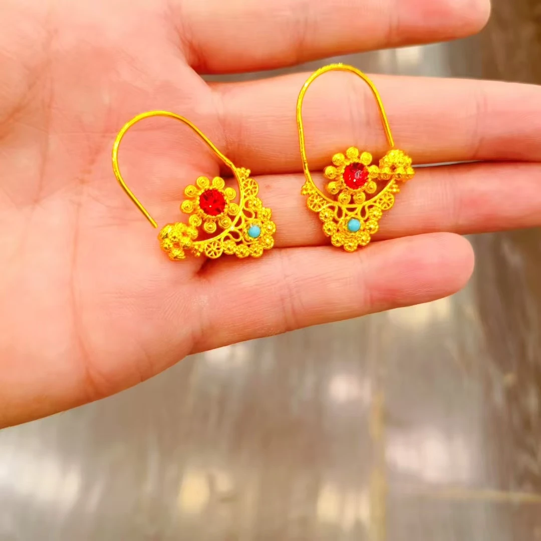 铜合金耳饰  كۆزلۈك كىچىك ھالقا 配饰民族风金色耳环