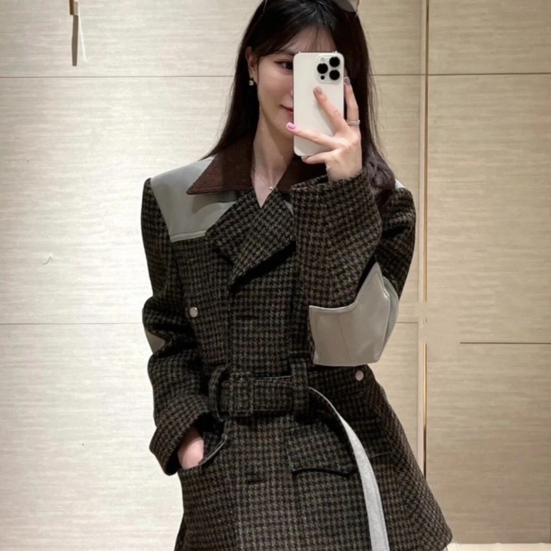 未使用 LouisVuitton/路易威登 W118385/千鸟格翻领外套/36码