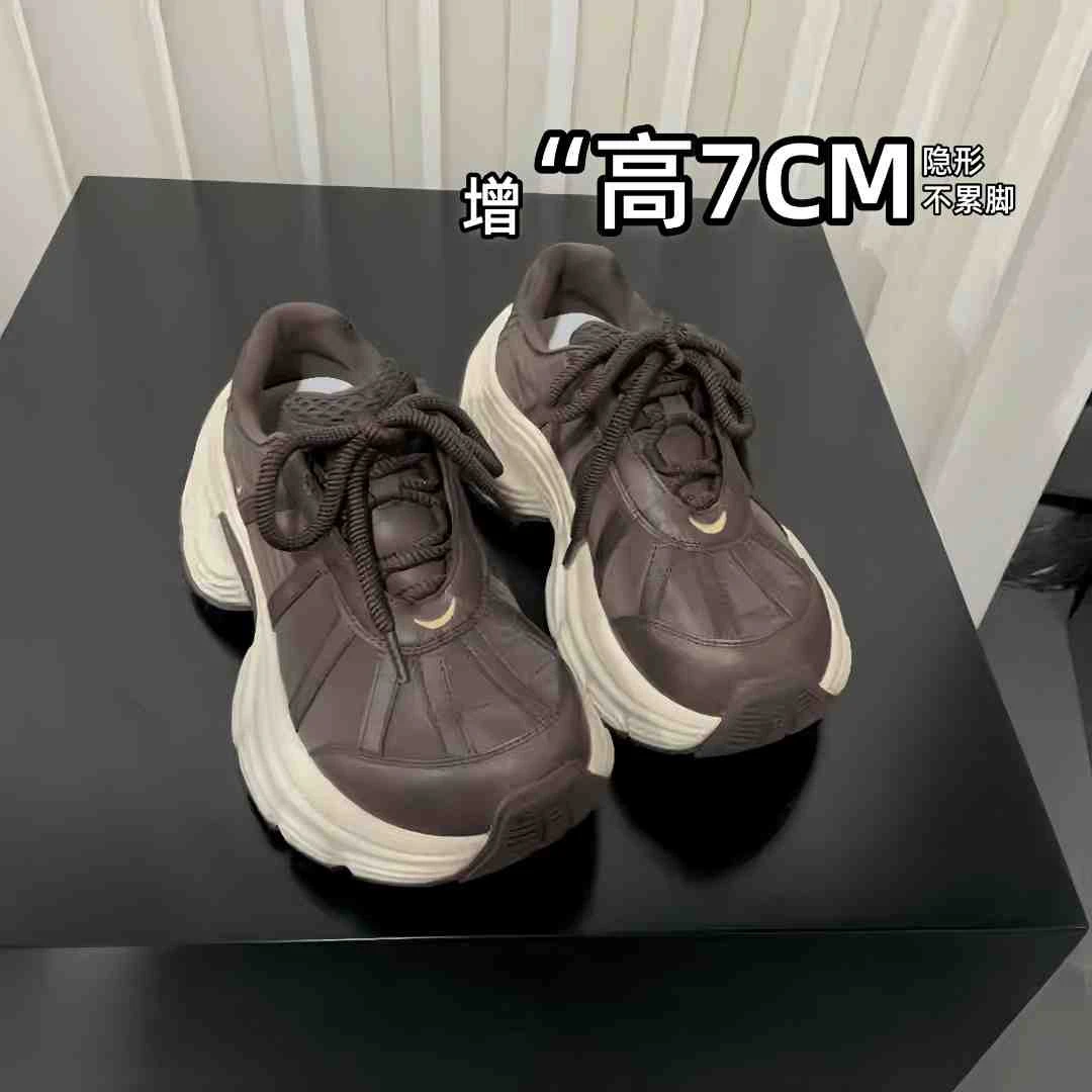 真皮厚底增高7cm老爹鞋女2025秋季新款韩版百搭松糕底休闲运动鞋