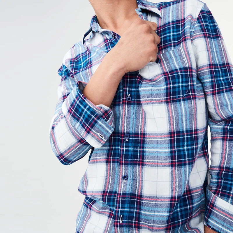 格子衬衫男士春秋季薄款纯棉磨毛长袖衬衣