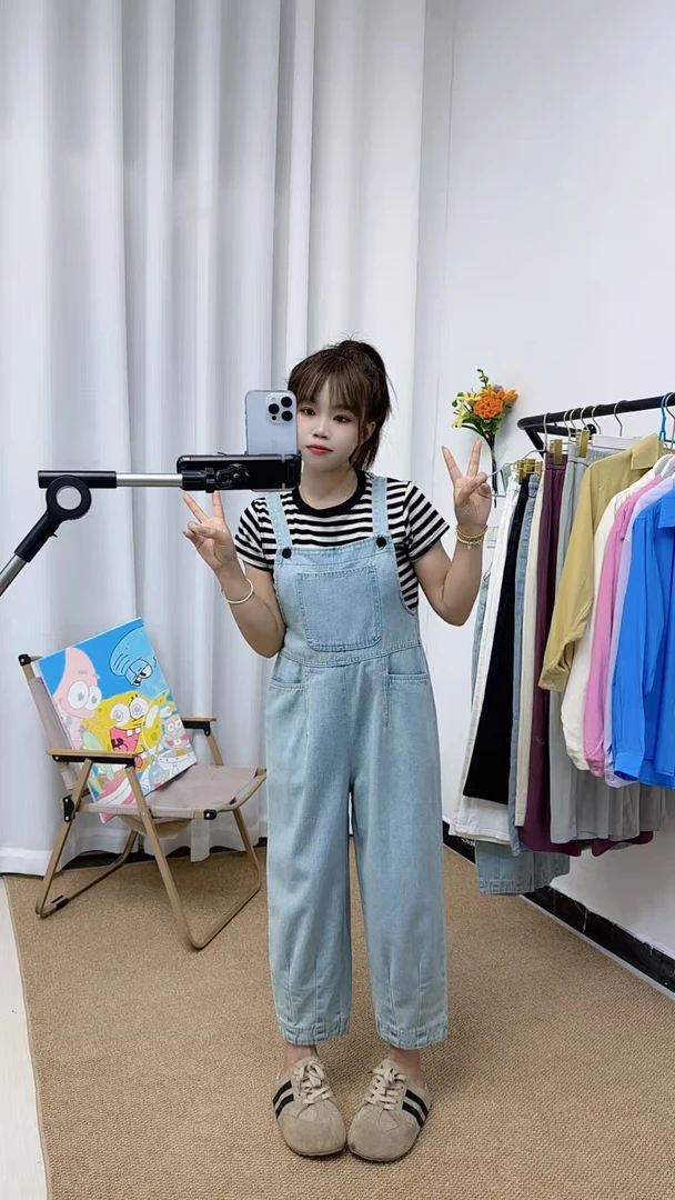 2025改良版小个子春夏季韩系九分牛仔背带裤休闲