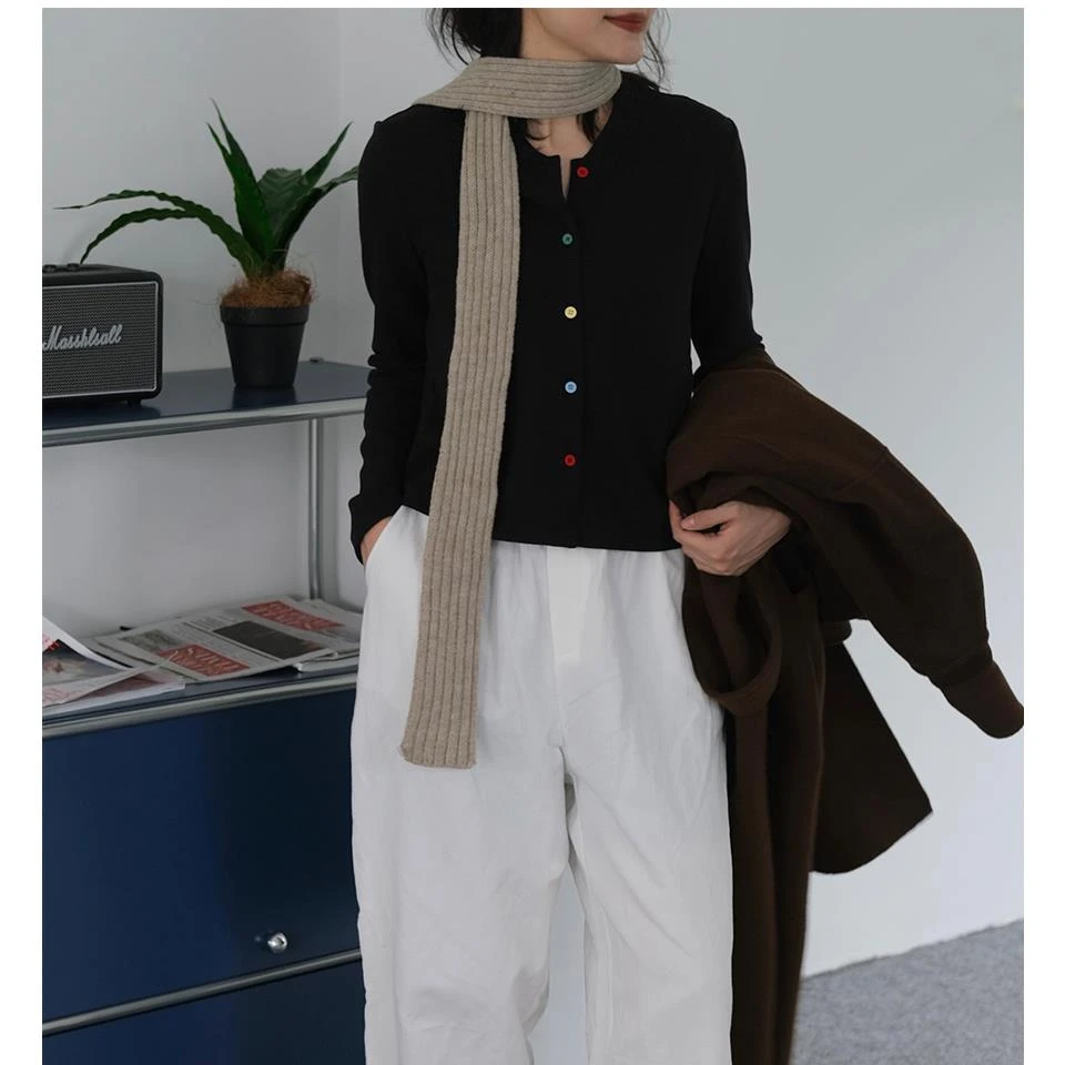 奕色早冬【超显瘦彩扣开衫】立领华夫格