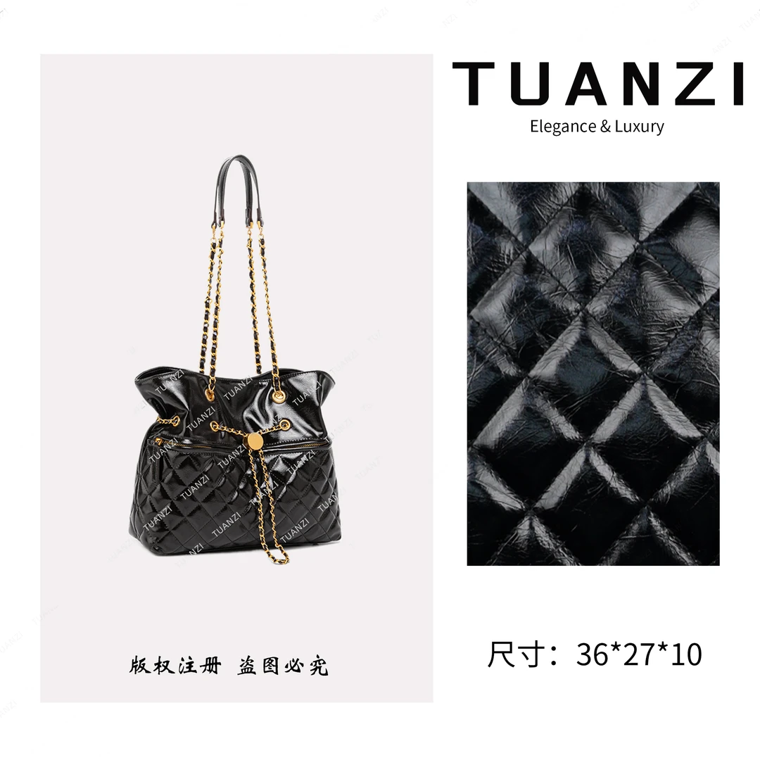 TAUNZI【高端玩家】新款36cm单肩斜挎水桶女包 QYX-81629-黑色