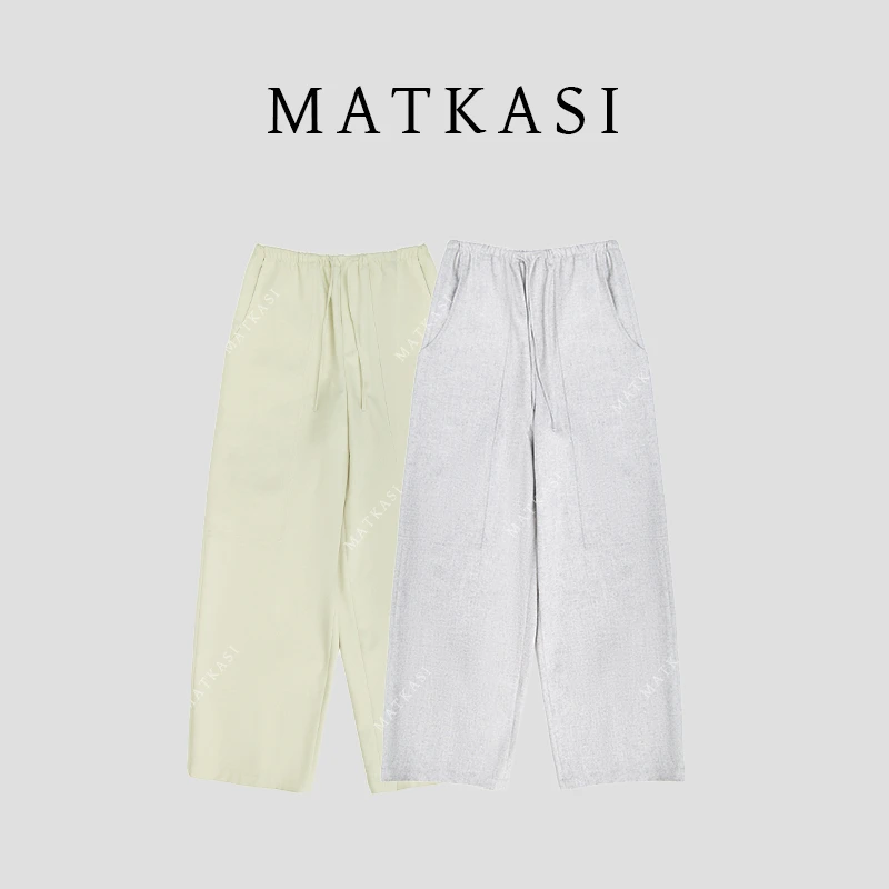 MATKASI   气质挂纹理感抽绳松紧大口袋直筒休闲裤