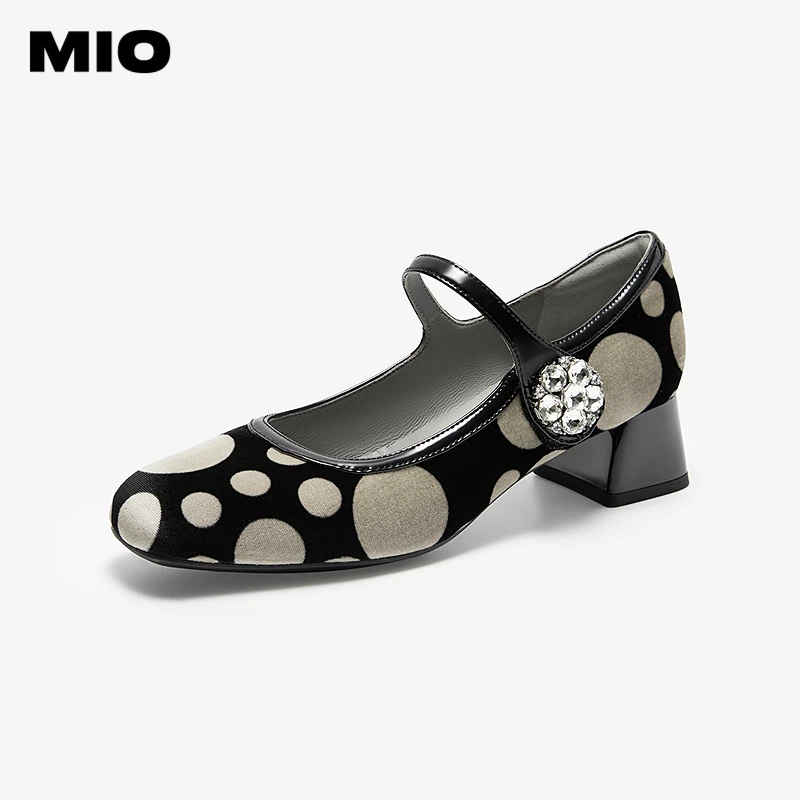 MIO米奥玛丽珍鞋2025秋季新款复古摩登波点一字带圆头粗跟单鞋女M