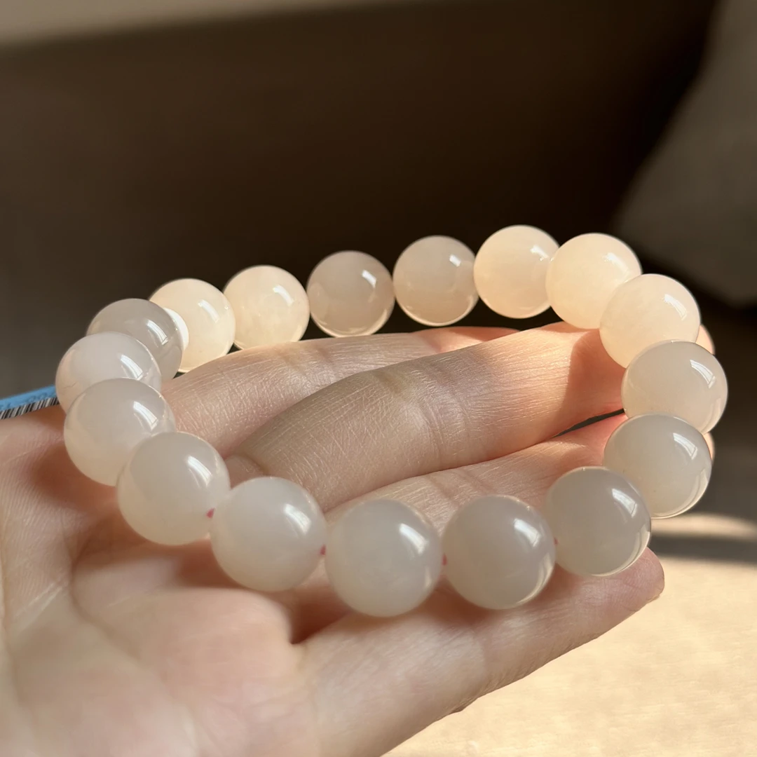 【玉杉】和田玉 冰透熟藕粉料手串 卡12mm