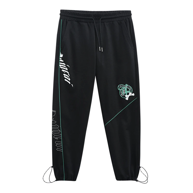 ONIARAI/鬼洗针织不对称拼接崁条休闲直筒运动针织卫裤 B540122