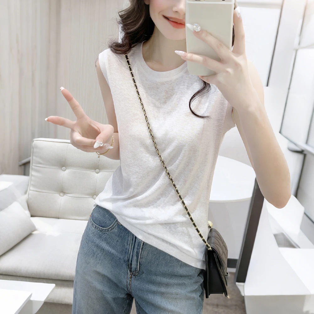 夏装款柔软舒适圆领雪花棉吊带背心女减龄基础款内搭上衣无袖T恤