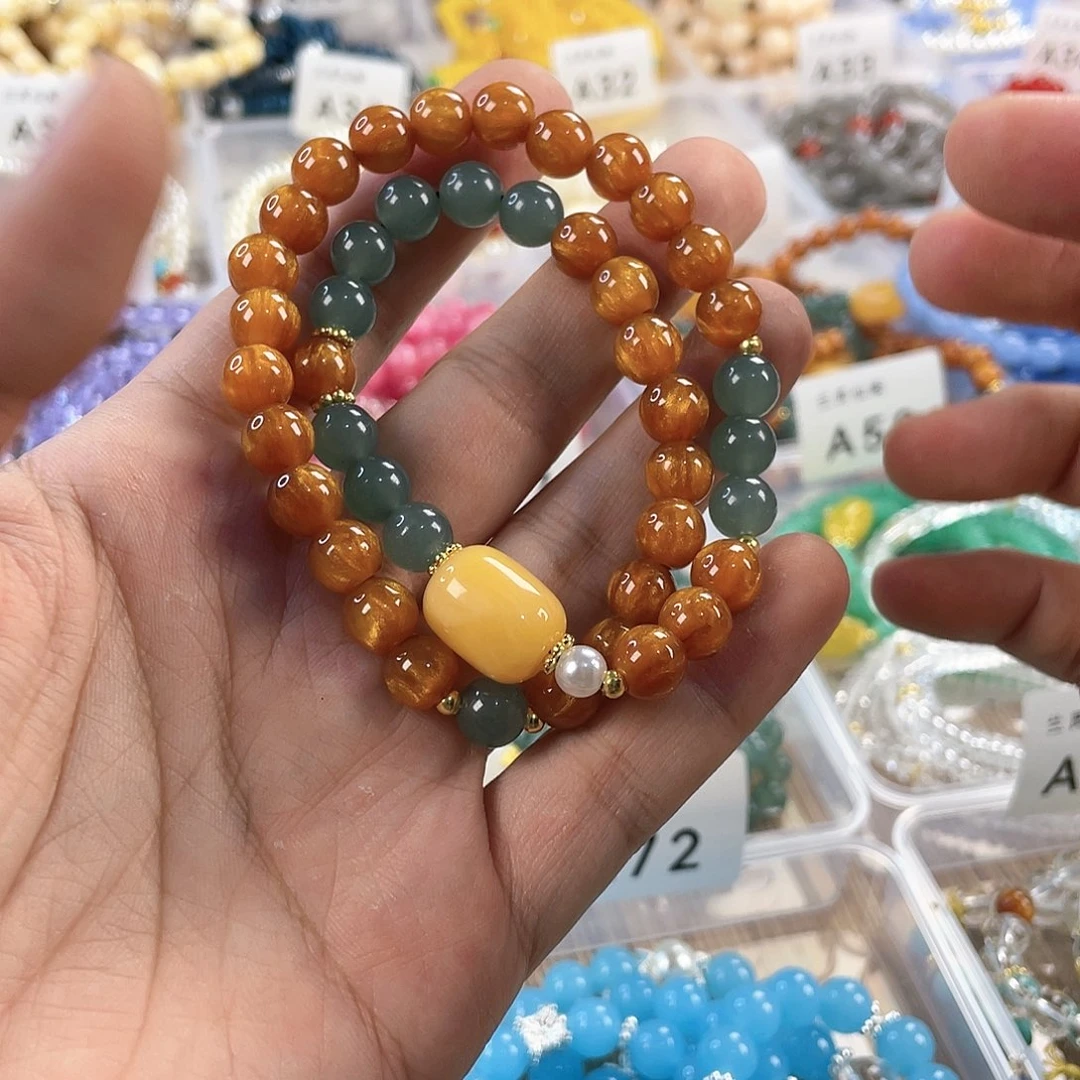 檀香木手串银S925镀金镶嵌