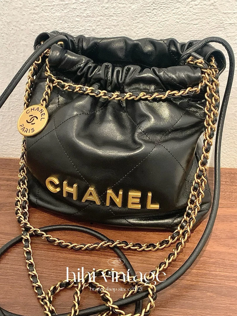 99新 Chanel/香奈儿 HIHI/黑金22bag mini芯片款/12432676