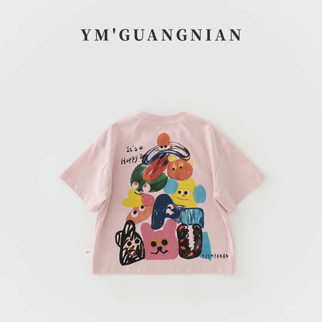 【幼棉光年】夏季亲子男童圆领休闲薄款T恤卡通印花短袖1220166