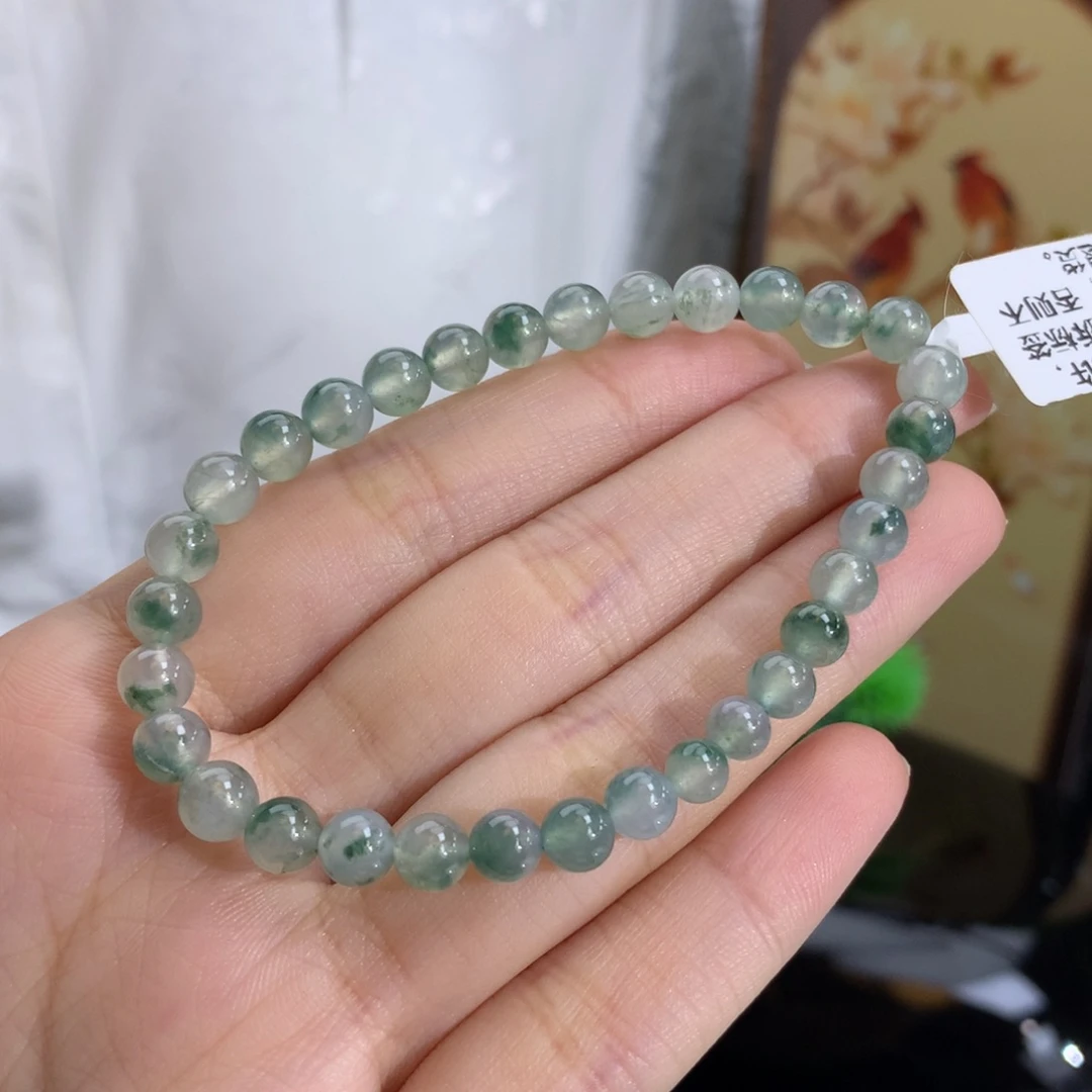 未镶嵌手串翡翠卡4.6-5.9冰胶飘绿花