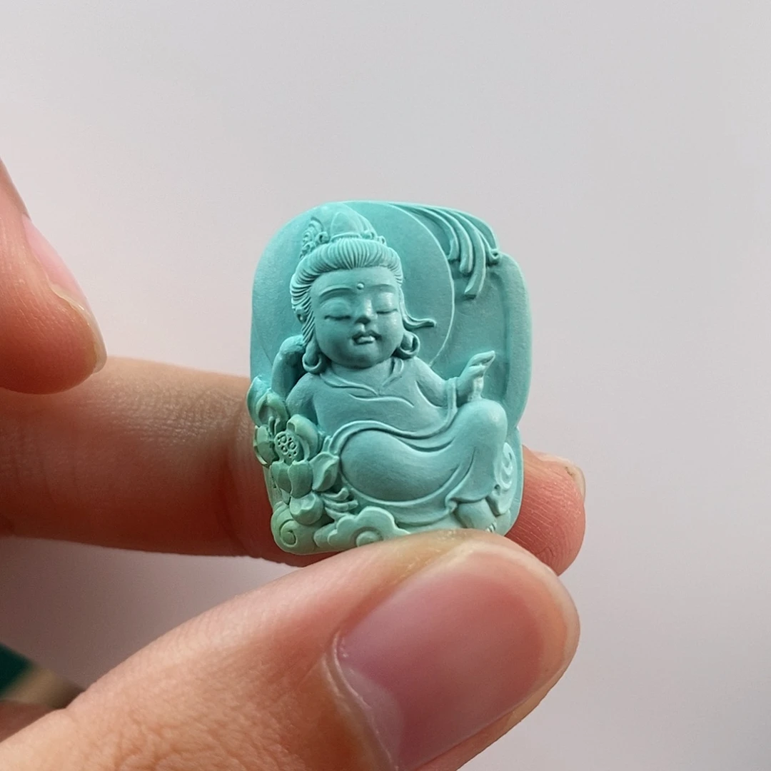 绿松石珠宝奇石未镶嵌文殊菩萨