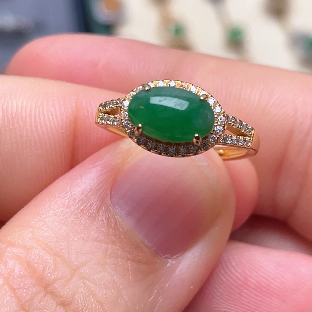 翡翠戒指银S925镶嵌纯天然缅甸翡翠