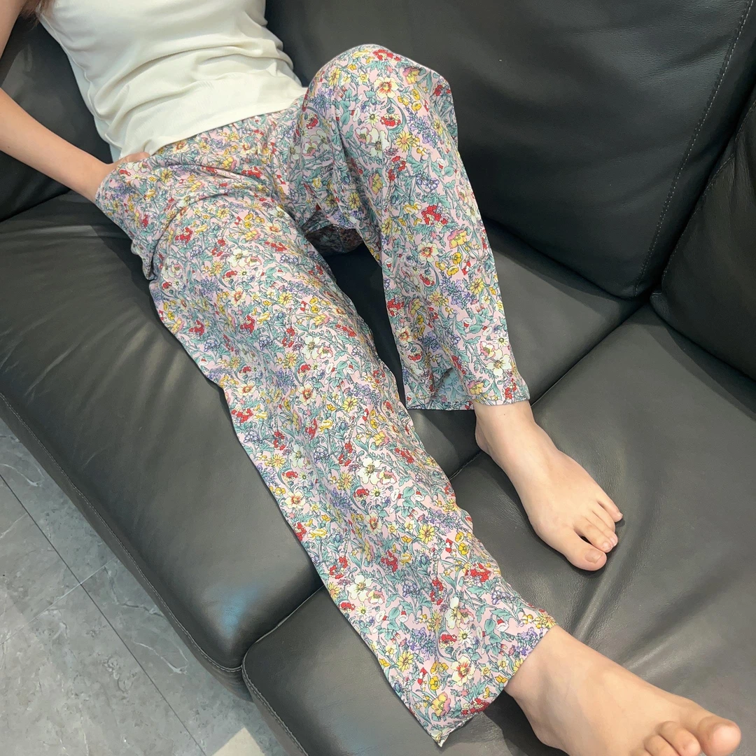 范哲萨休闲棉绸女裤人造棉灯笼裤哈伦裤阔腿收口裤薄家居裤七分裤