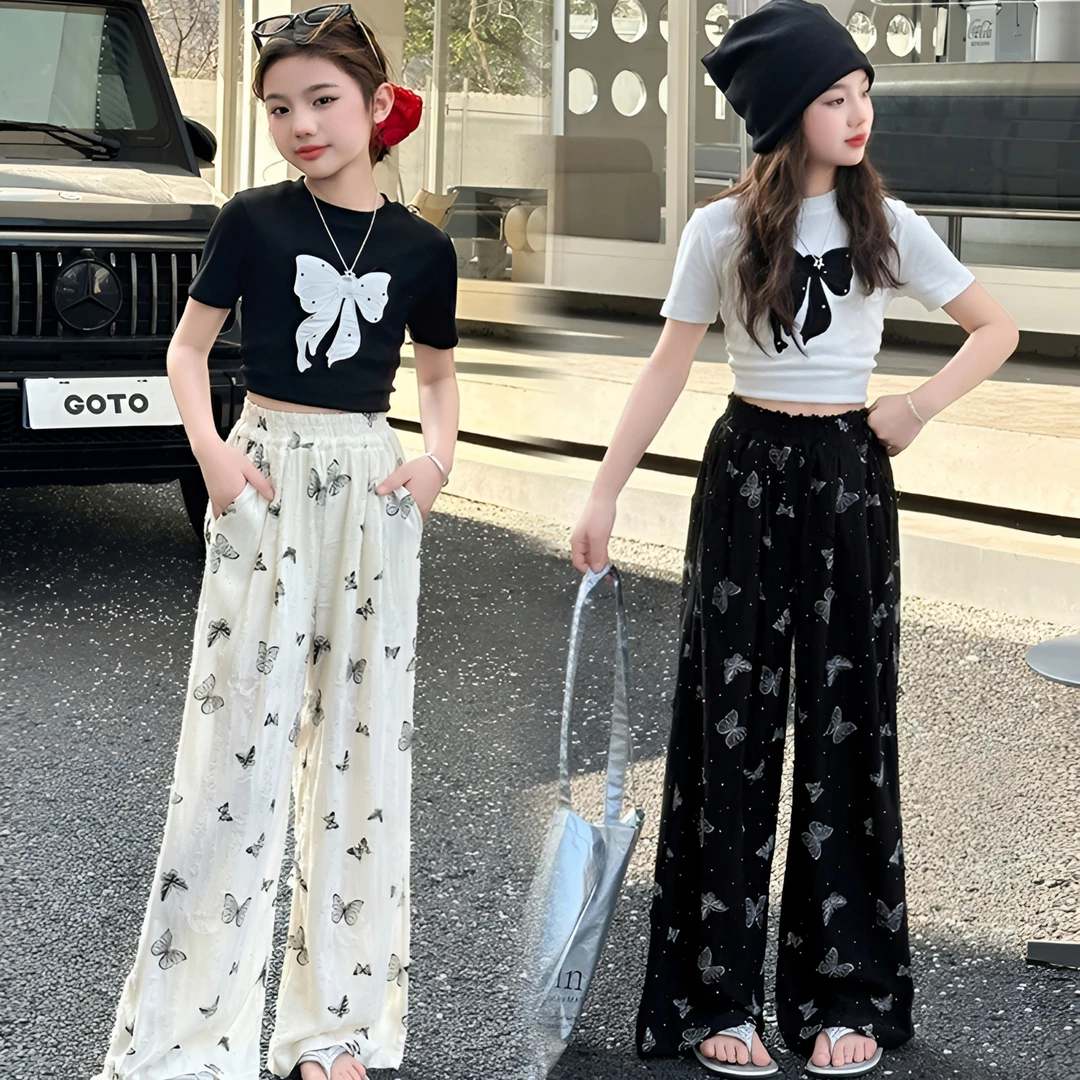 女童潮酷穿搭套装夏装2025新款儿童女孩韩版洋气夏季短袖阔腿裤子