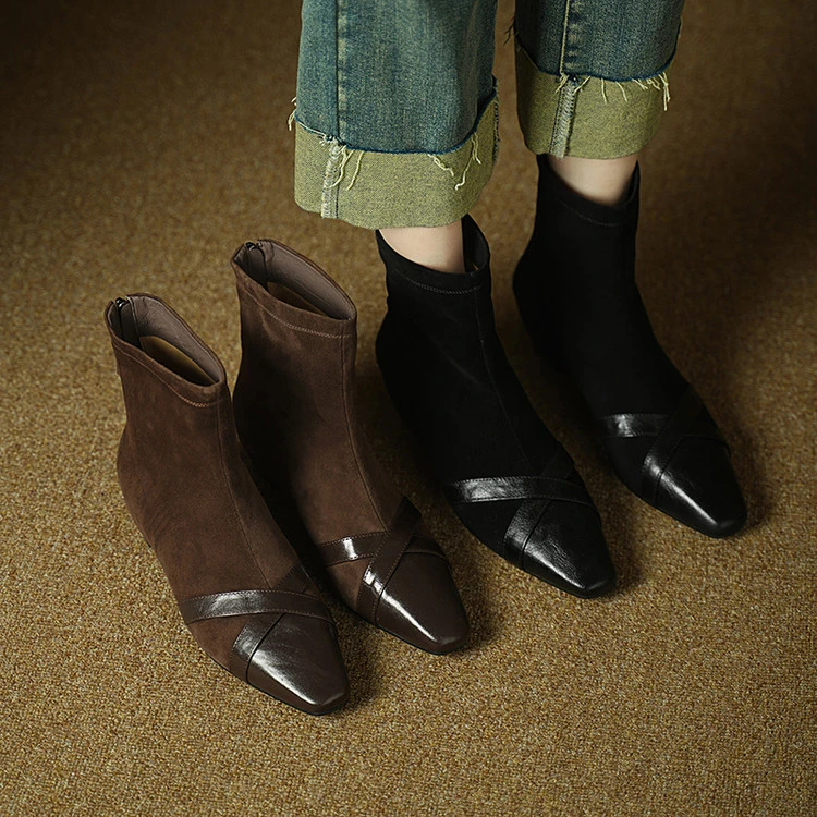 5cm法式复古舒适百搭短靴秋冬通勤休闲简约风时尚大码 4142瘦瘦靴