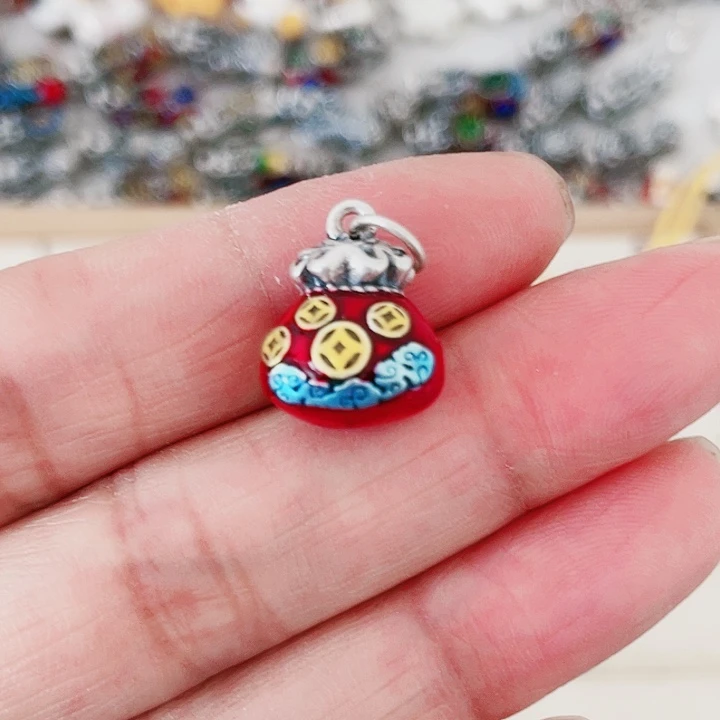 珐琅吊坠足银福袋子