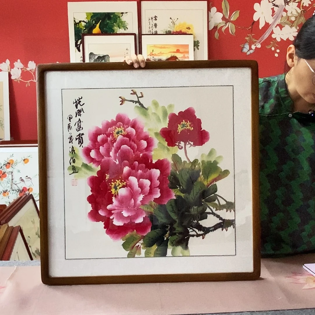 国画手写手绘带框包邮62✖️62国画作品
