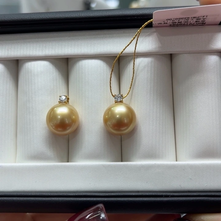 海水珍珠耳饰18K金镶嵌12-13mm