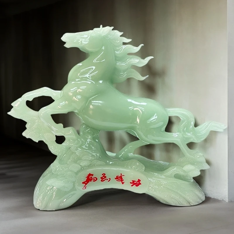 长30高20公分蓝冰玉马到成功玄关博古架办公桌前台吧台工艺品摆件