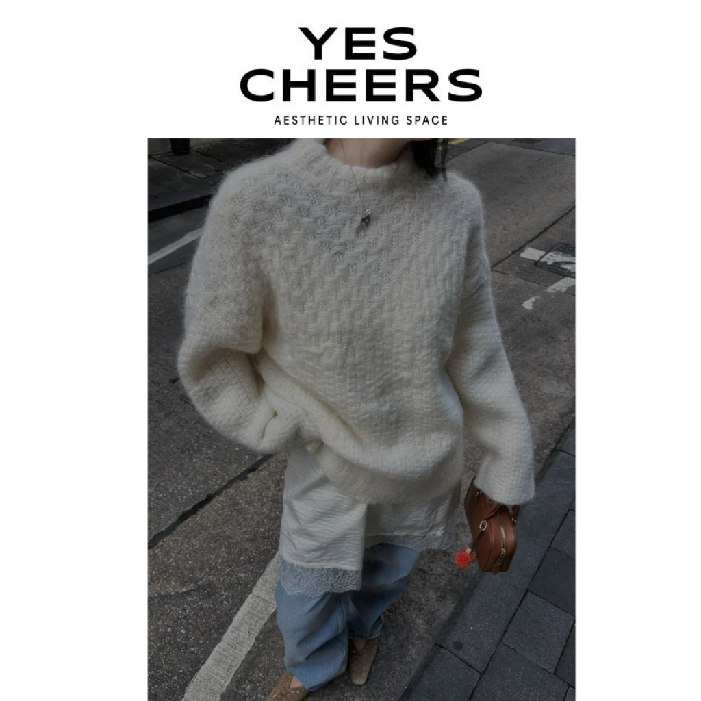 悦是YESCHEERS【编织毛衣】小圆领半高领毛衣 9247