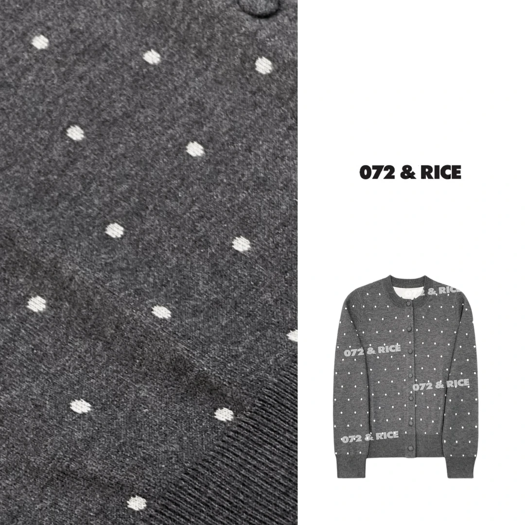 072 & RICE【灰波点】绵羊毛 秋季休闲圆领长袖针织开衫 32SJ131