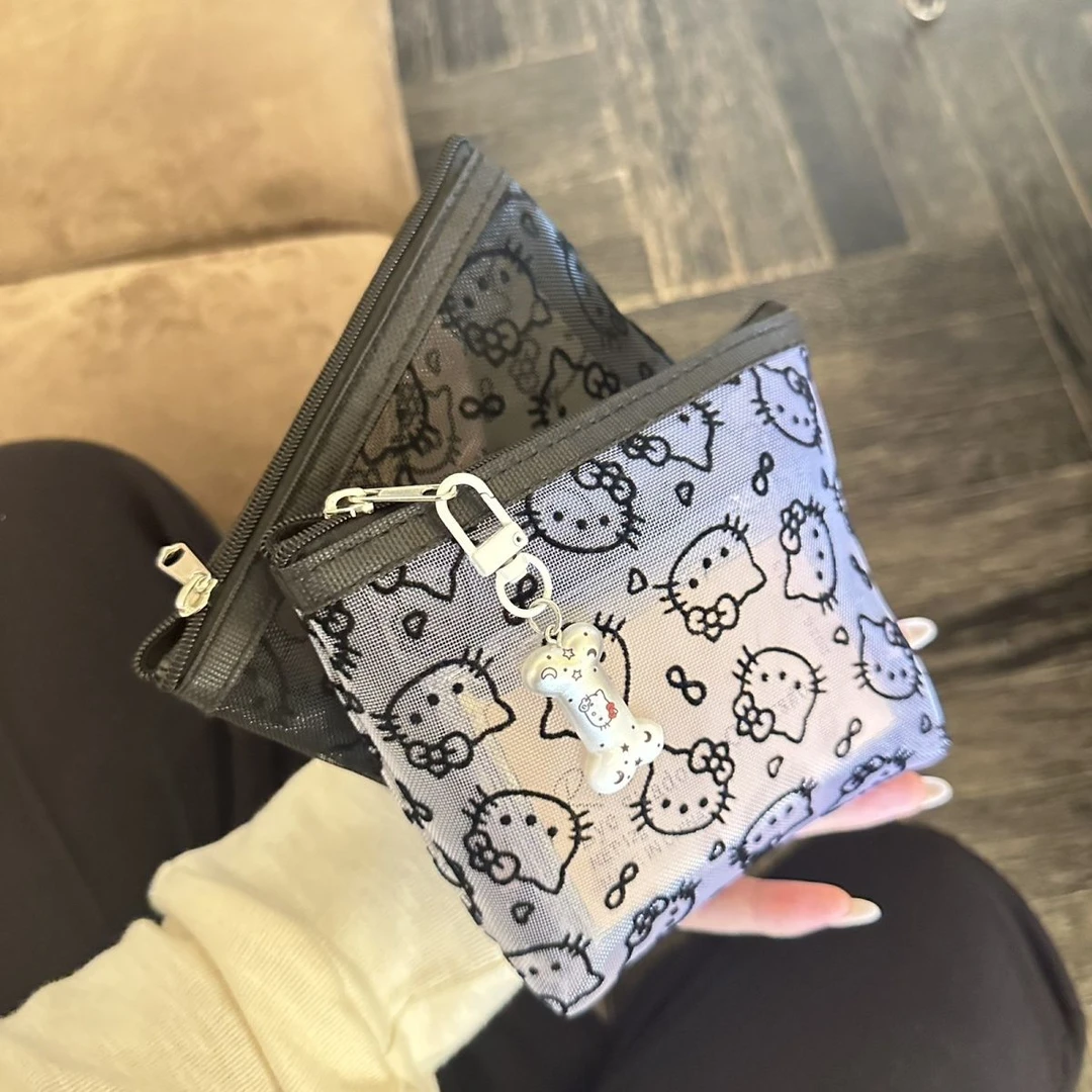 透明网纱kitty补妆包便携外出化妆包收纳旅行装实用零钱包耳机包
