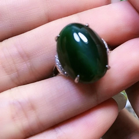 和田玉戒指银S925镶嵌
