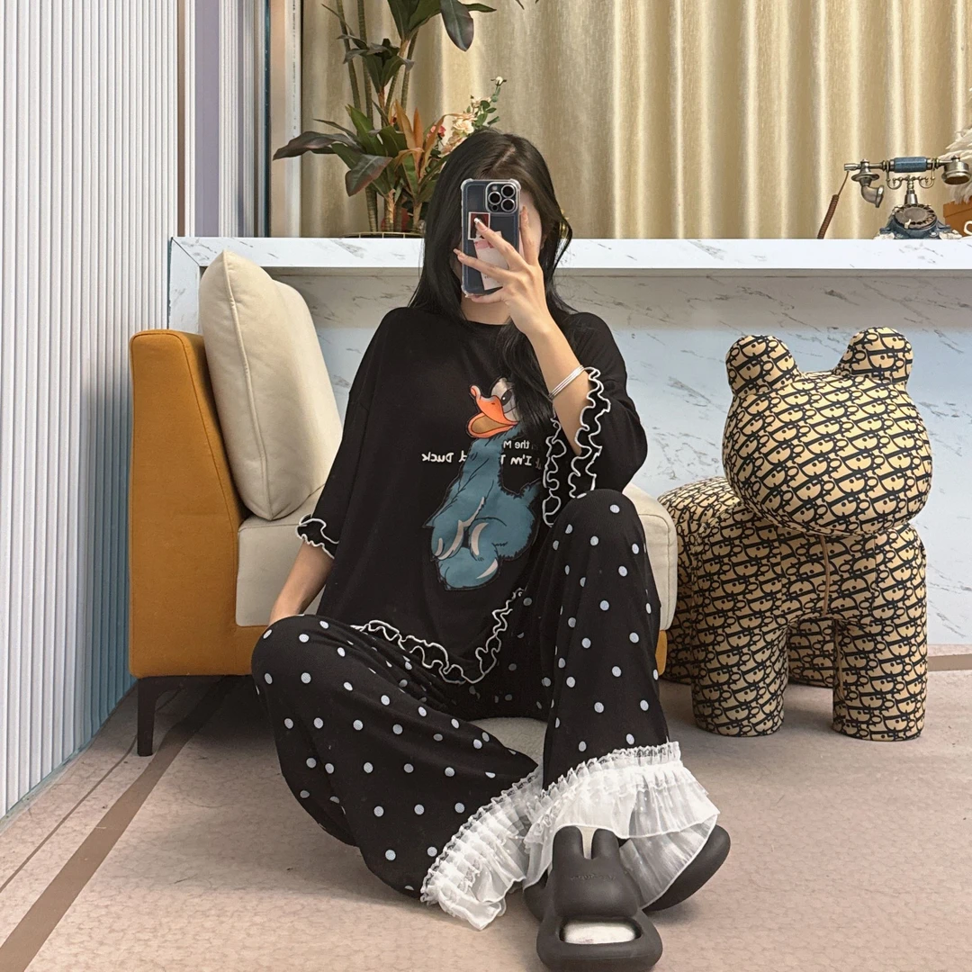 卡通2025年春季新款休闲亲肤圆领长袖宽松睡衣女家居服 TZ171