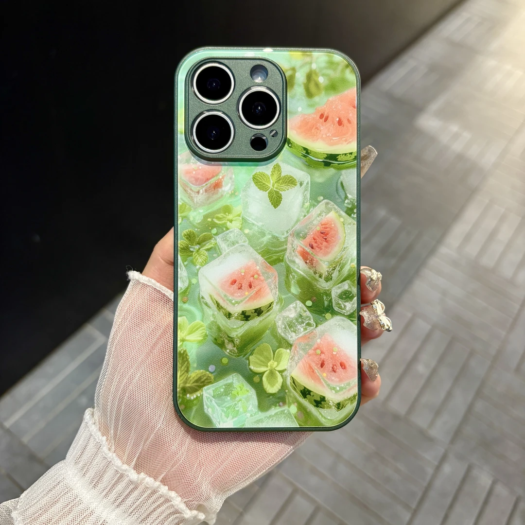 苹果/华为/oppo/vivo/小米 冰镇西瓜适用iPhone16肤感玻璃手机壳